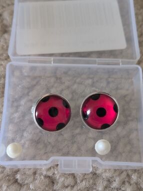 Pink Polka Dot Dome Stud Earrings